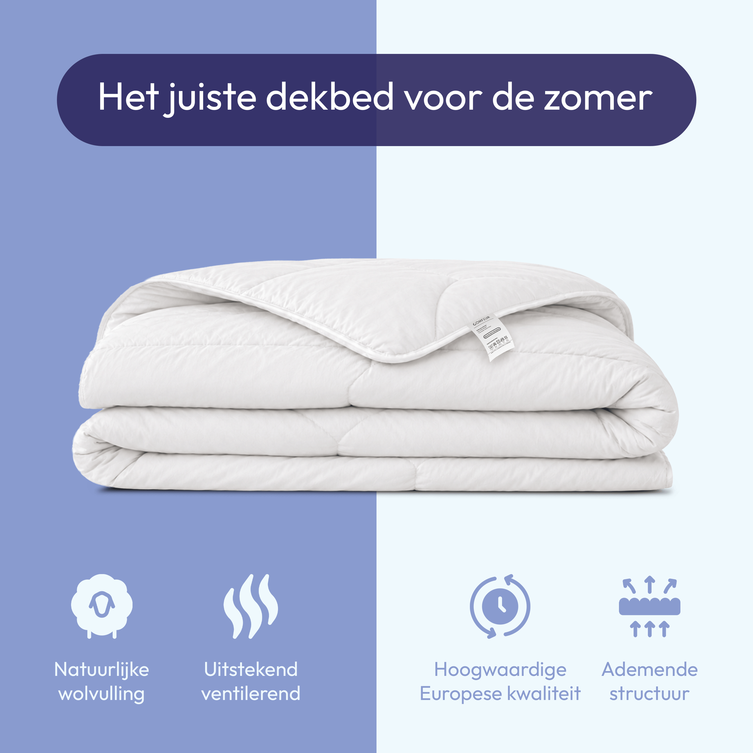 Comfeur wollen zomerdekbed – Europees wol – Katoenen tijk