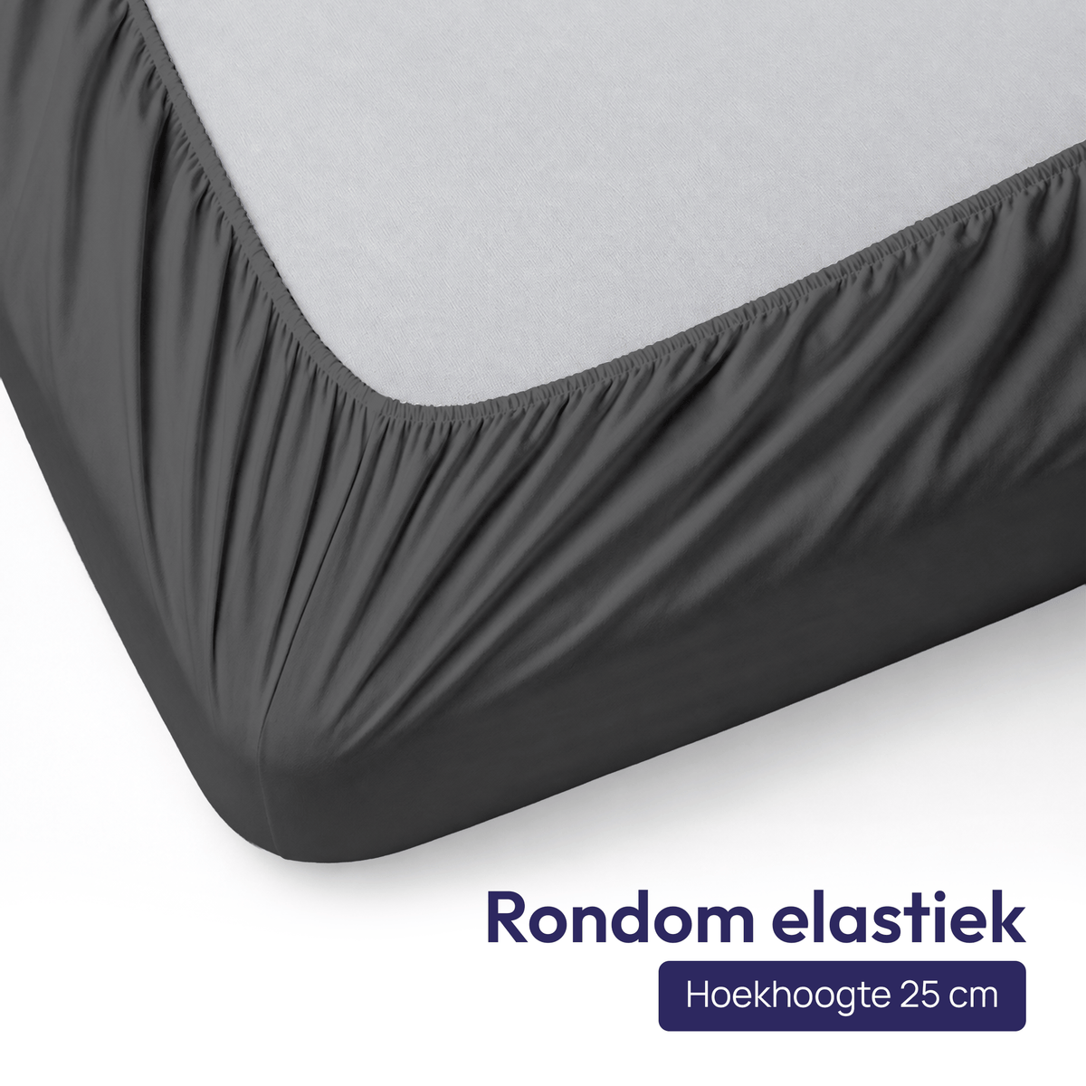 Comfeur hoeslaken 100% katoen antraciet - Rondom elastiek met een hoekhoogte van 25 cm
