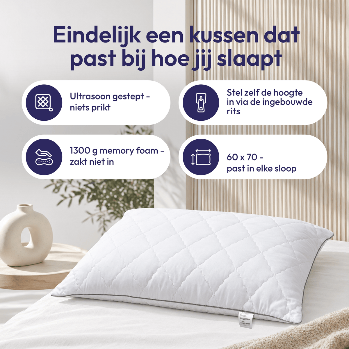 Comfeur Memory Foam-Kissen – Extra gefüllt – 60 × 70 cm