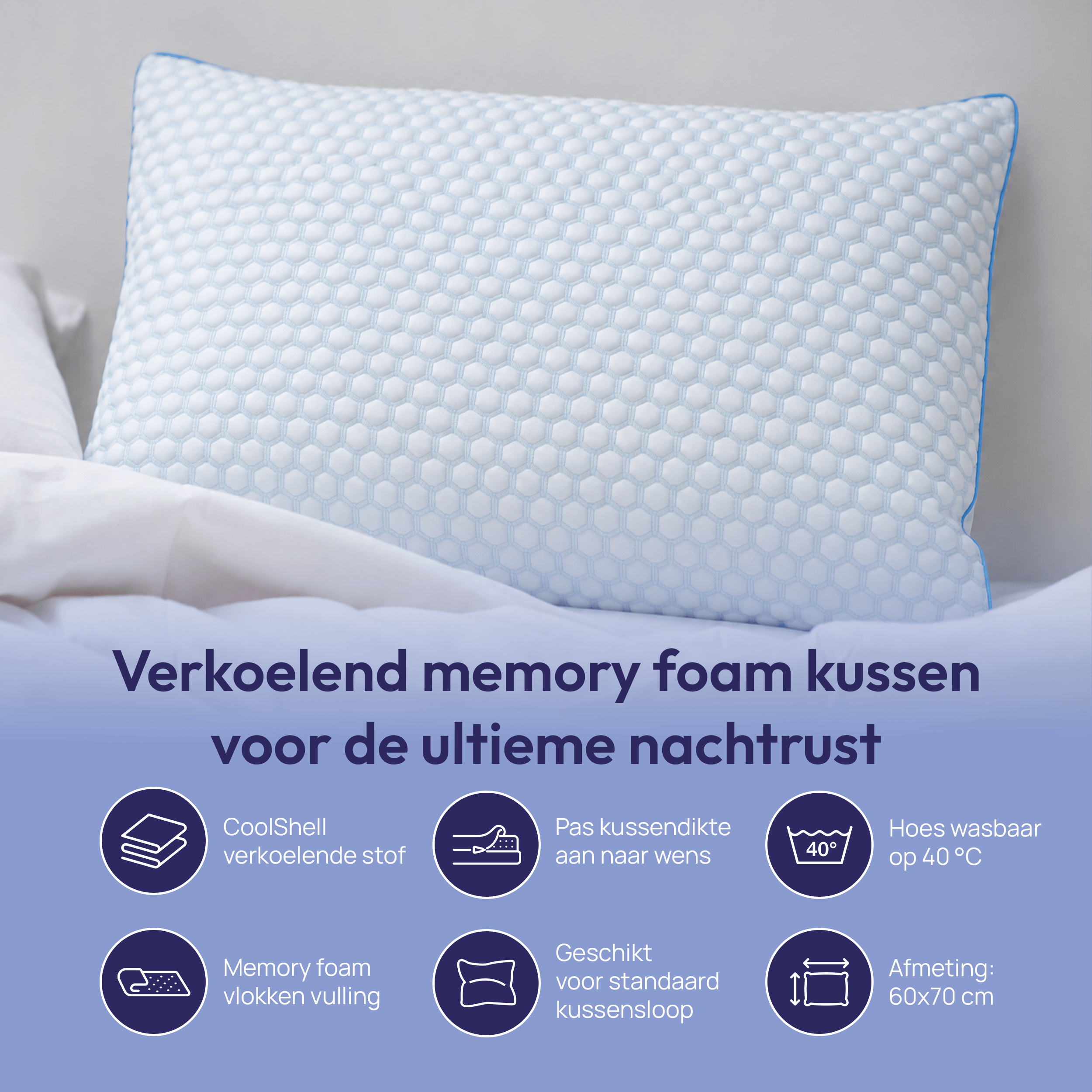 Comfeur verkoelend hoofdkussen - Memory foam - 60 x 70 cm