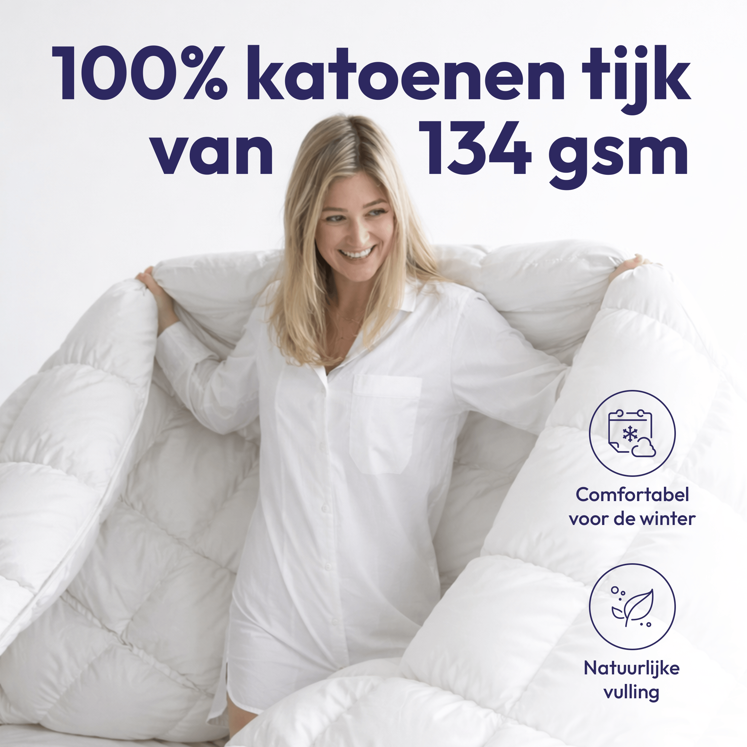 Comfeur wollen winterdekbed – Europees wol – Katoenen tijk