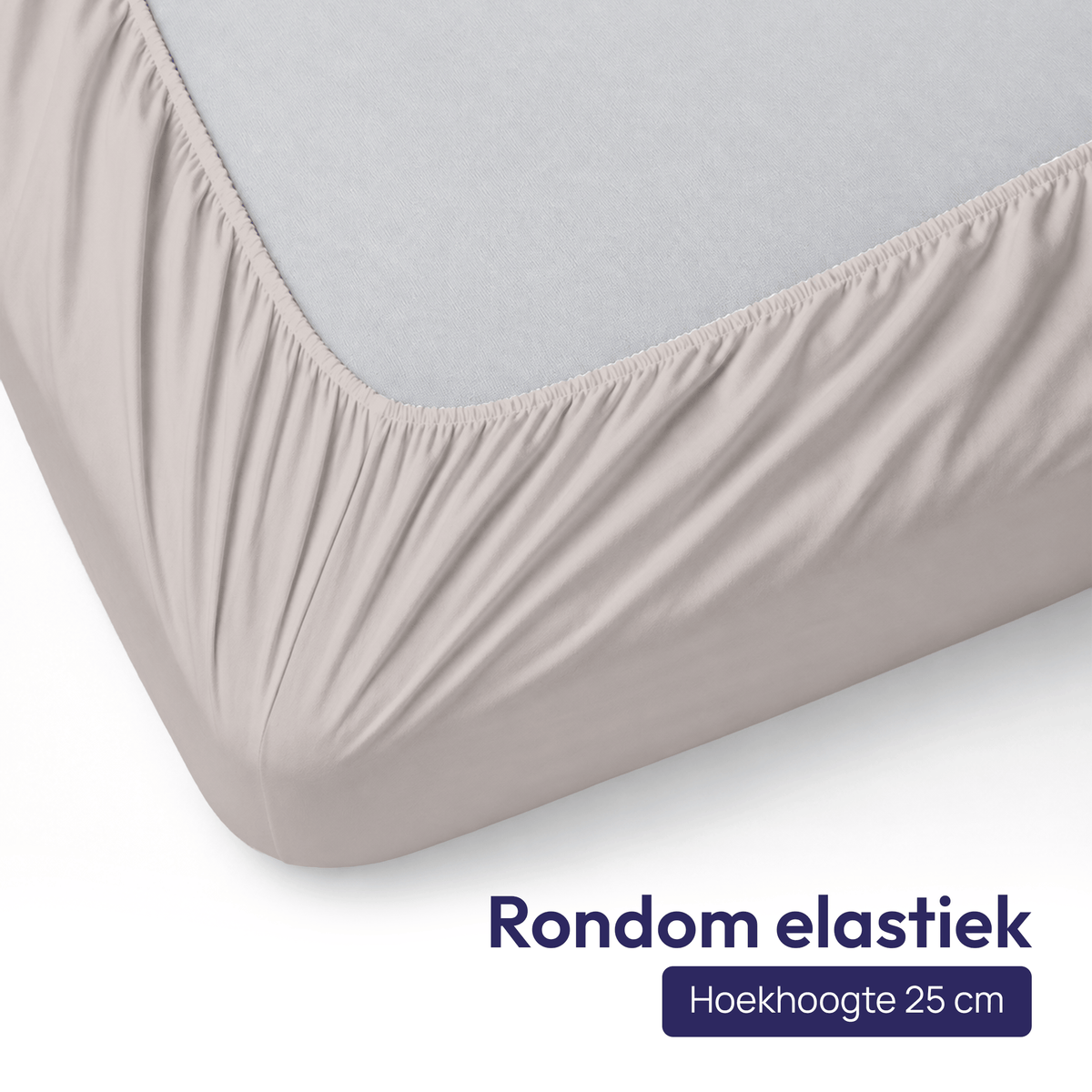 Comfeur hoeslaken 100% katoen licht zand - Rondom elastiek met een hoekhoogte van 25 cm