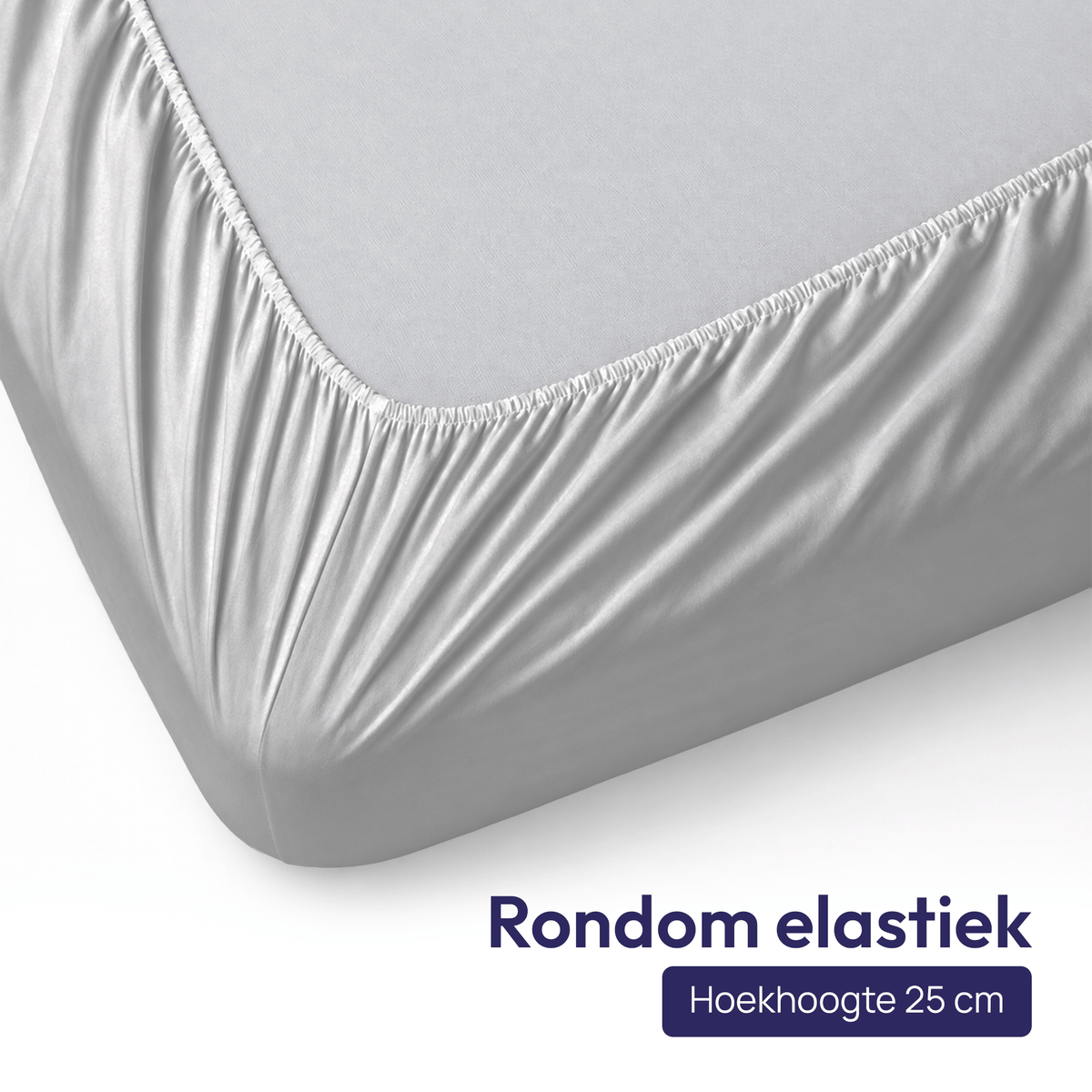 Comfeur hoeslaken 100% katoen lichtgrijs - Rondom elastiek met een hoekhoogte van 25 cm