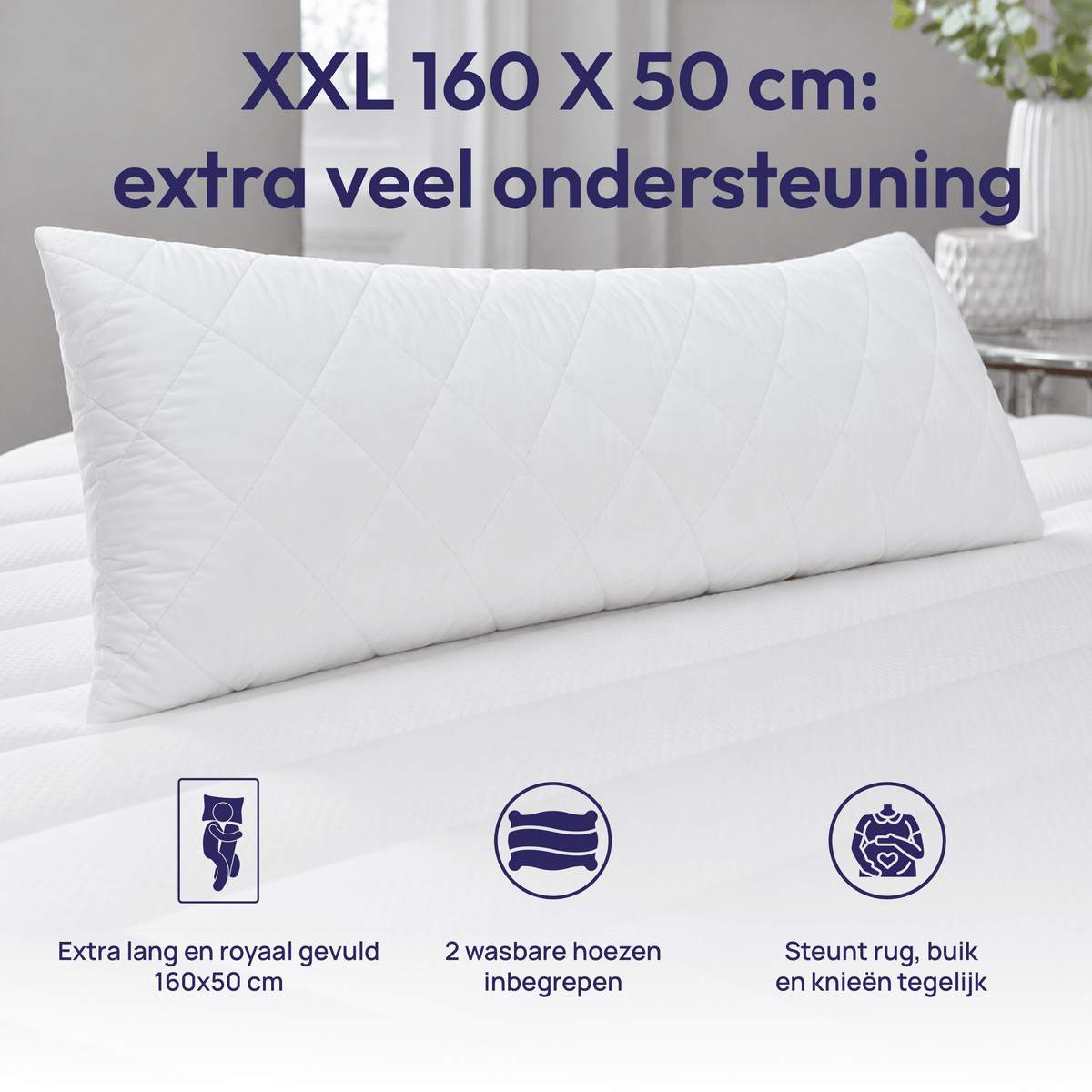 Comfeur Body Pillow memory foam XXL - Ondersteunende zijslaapkussen - 2 hoezen