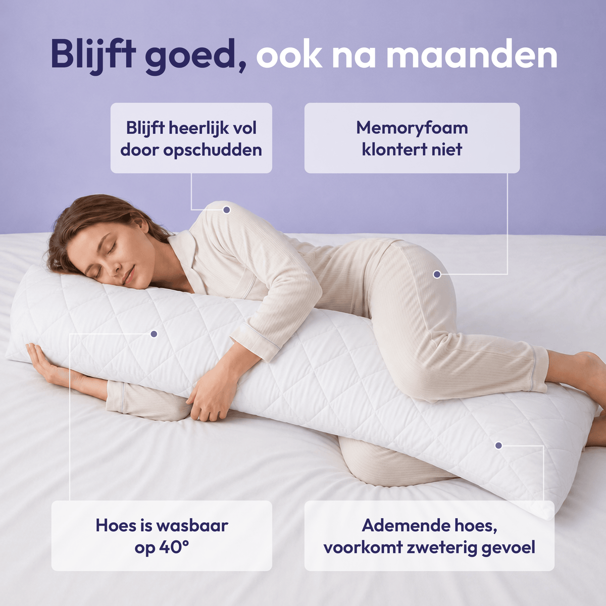 Comfeur Body Pillow memory foam XXL - Ondersteunende zijslaapkussen - 2 hoezen