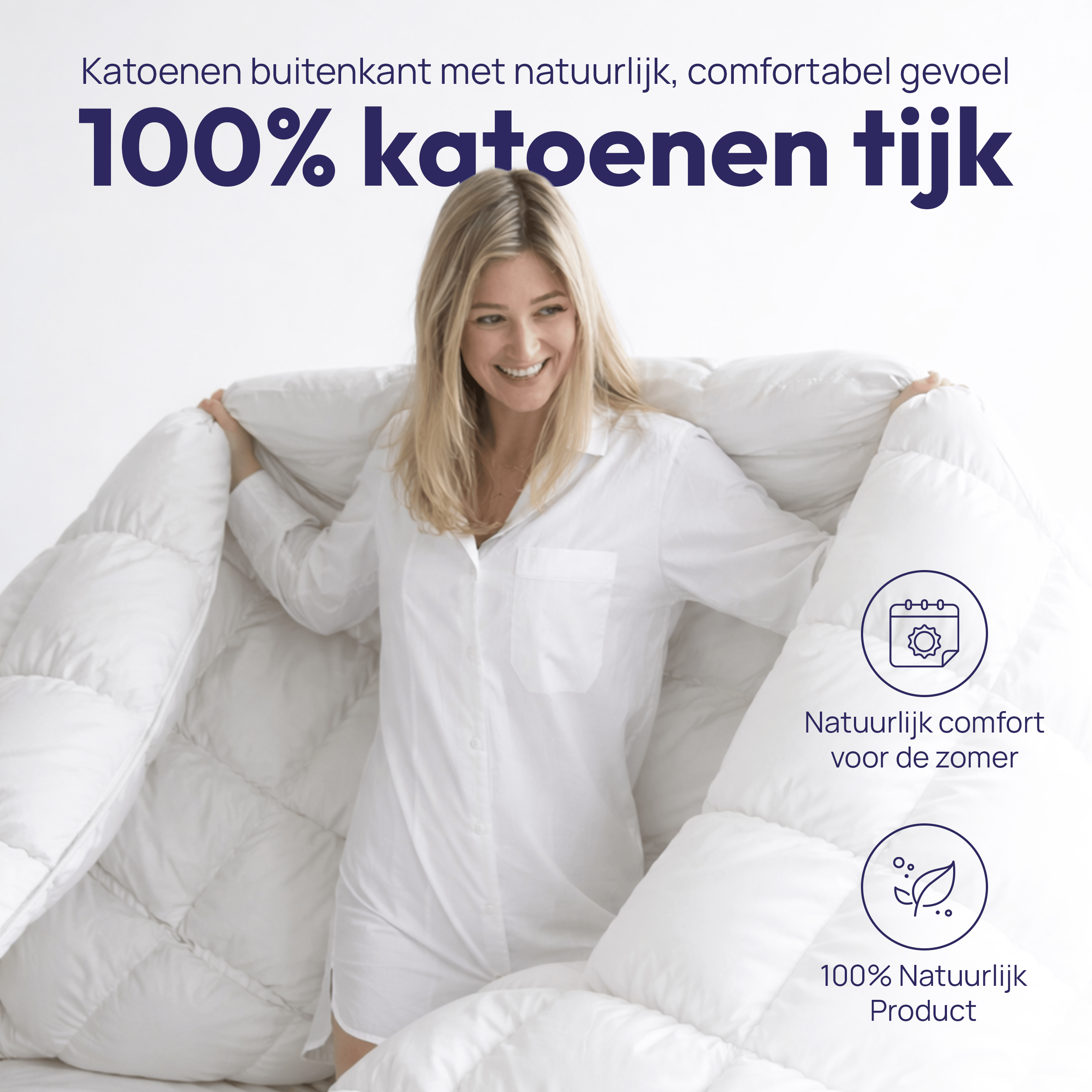 Comfeur wollen zomerdekbed met katoenen tijk - Europees Wol - Licht & fris