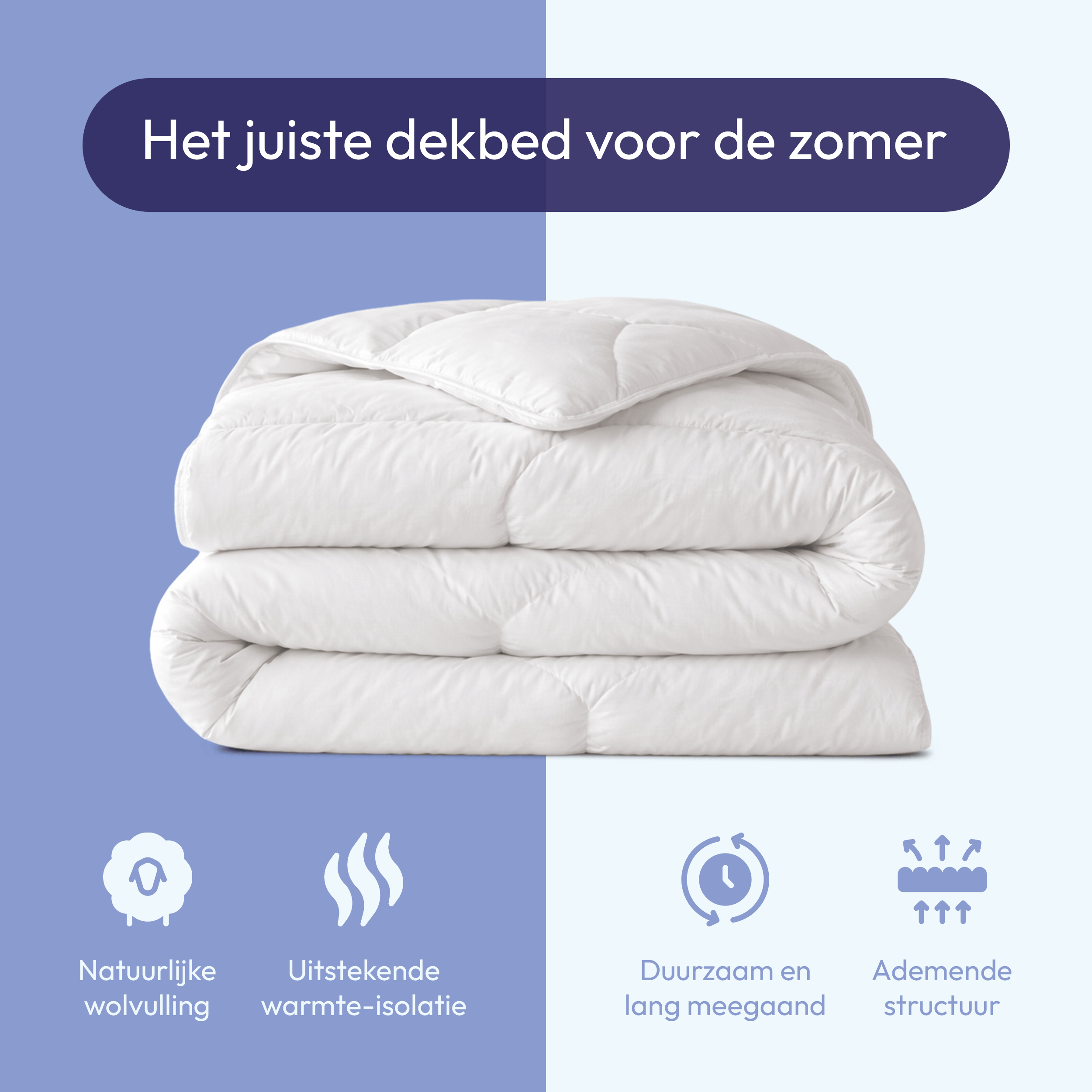 Comfeur wollen zomerdekbed met katoenen tijk - Europees Wol - Licht & fris