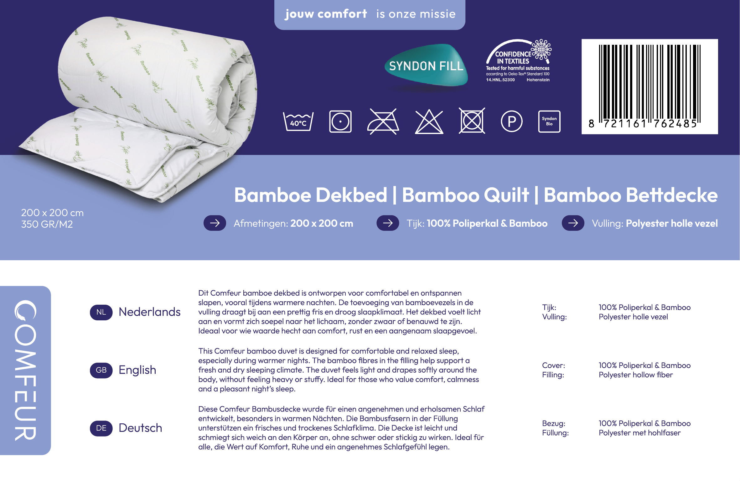 Productdetails Comfeur bamboe dekbed